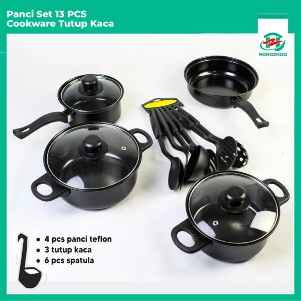 Hongzhuo Cookware Panci Set Wajan Penggorengan Spatula Set Isi 13Pcs 1 Set Frypan Saucepan - Image 4