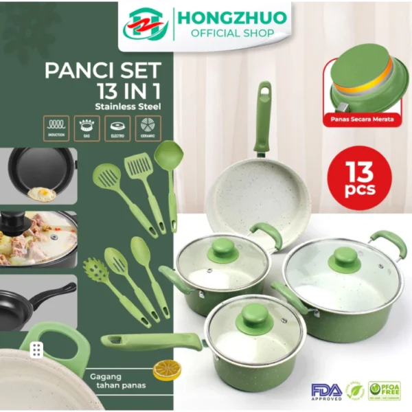 Hongzhuo Cookware Panci Set Wajan Penggorengan Spatula Set Isi 13Pcs 1 Set Frypan Saucepan